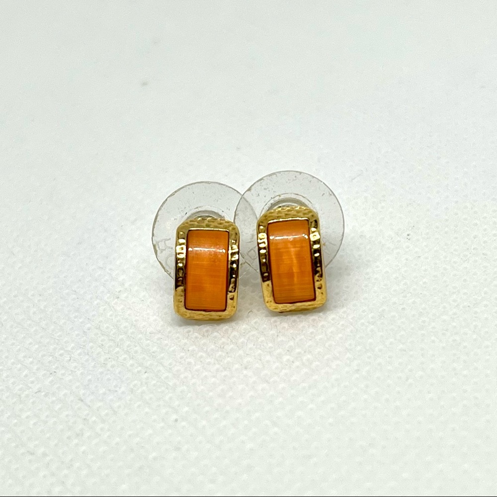 Vintage Roman Gold & Orange Tiger’s Eye Pierced Earrings